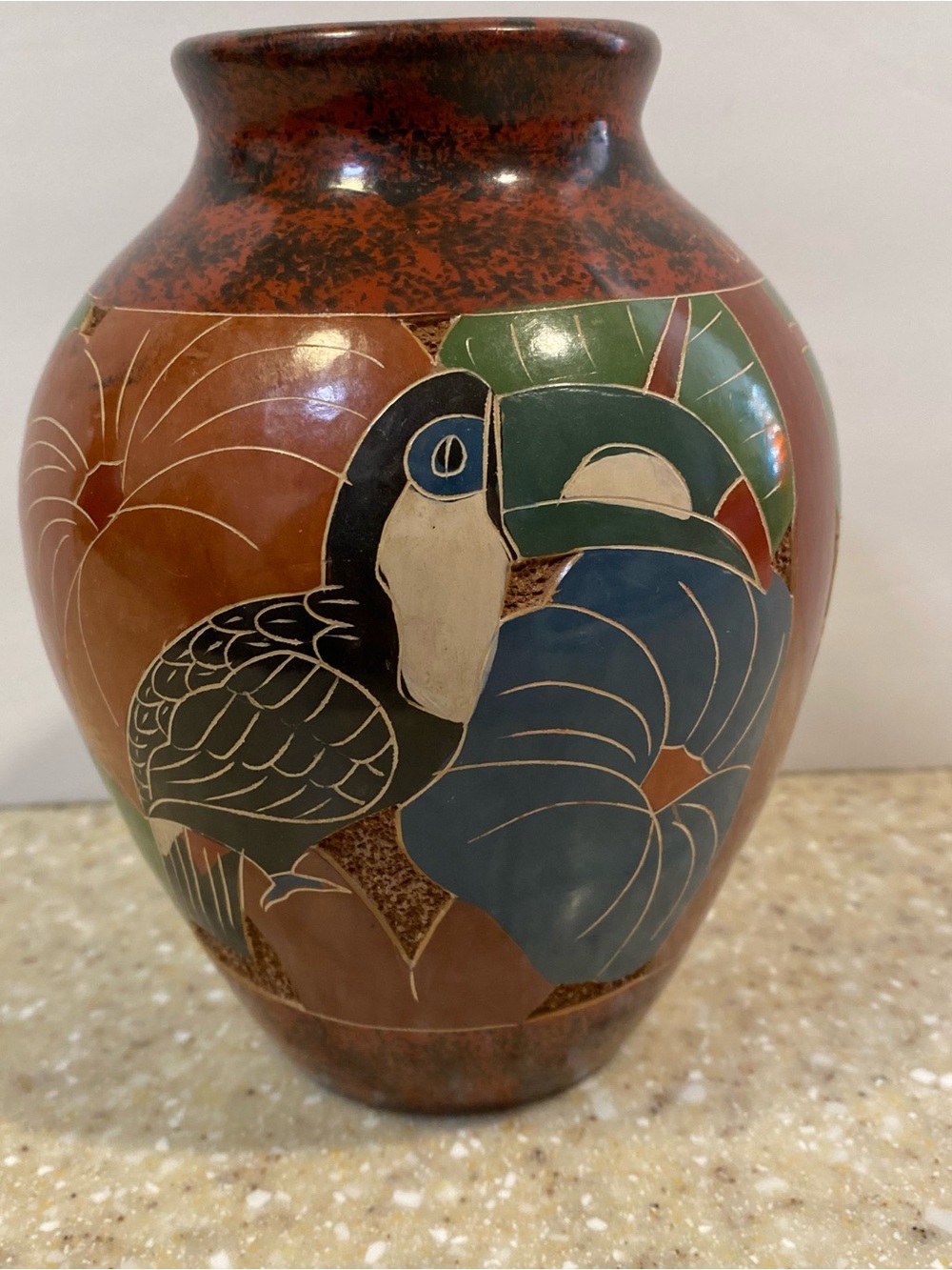 Decorative Brown Toucan Ceramic Vase - Unbranded Signed Celia Salazar